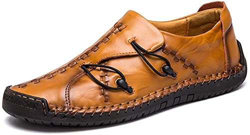 Verano Zapatillas sin Cordones Hombre Cuero Zapatos Caballero Casuales Trabajo Ligeras Mocasines Ponerse Barco Vestido Formal(Amarillo,40/41 EU,41 Tallas de la Marca