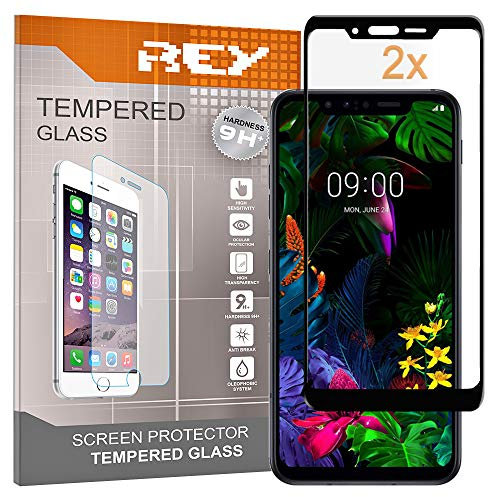 REY 2X Protector de Pantalla 3D para LG G8S THINQ, Negro, Protección Completa, 3D / 4D / 5D