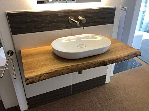 SPONHOLZ Waschtischplatte Eiche massiv Baumkante geölt Holz Aufsatzwaschtisch (160 x 50 cm)