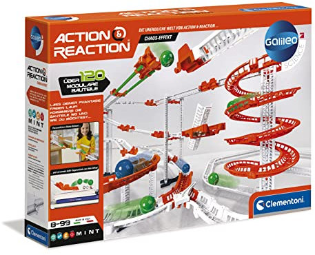 Clementoni 59126 Galileo Science – Action & Reaction Chaos-Effekt, Modellbausatz für eine Kugelbahn, mehrteiliges Motorikspielzeug, Spielzeug für Kinder ab 8 Jahren