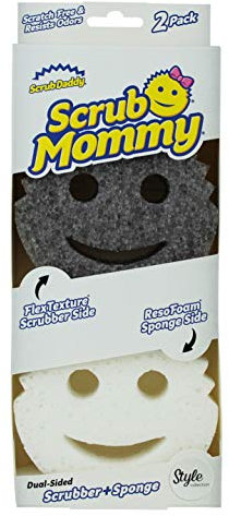 Scrub Daddy Scrub Mommy Putzschwamm, Topfreiniger Küchenschwämme, Putzmittel mit Texturveränderung, kratzfreier Spülschwamm, geruchsresistenter Smiley Schwamm, Geschirrschwamm - 2er Pack Grau