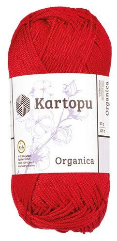 Kartopu Organica 50gr Knaul- Baumwollgarn, – Häkelgarn aus feinster ägyptische Baumwolle (Grundpreis 4,90 für 100gr) (1124 hochrot)