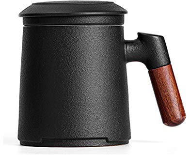 Maya Star Taza de té con Tapa y Filtro de Agua de cerámica, Taza de separación de té filtrada de cerámica, Taza de té de la Oficina NO.10