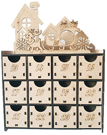 Weihnachten DIY Holz Countdown Adventskalender Box - 24 Schubladen Verwendung für Süßigkeiten Geschenkboxen