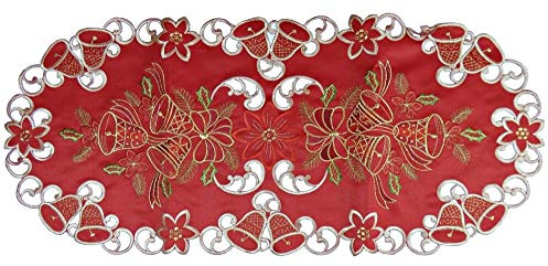 Tischläufer Tischdecke Mitteldecke Weihnachtsdecke gestickt mit Weihnachtsglocken rot Gold