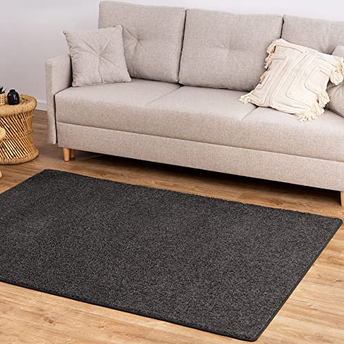 Hochflorteppich Bali | Wohnteppich oder Läufer für Schlafzimmer, Flur und Wohnzimmer | Hoher, Flauschiger Flor | Teppich in vielen Farben & Größen (100 x 200 cm, Anthrazit)