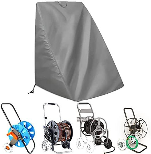 Copertura per Carrello per Tubo di Irrigazione, Telo per Avvolgitubo da Giardino con Coulisse E Maniglia, Anti-UV, 210D Oxford Grigio 66 * 63 * 88cm