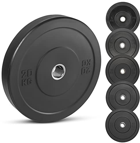 Bravich Rubber Black Bumper Weight Disc Plates- Set Of 2. Shock Absorbing Weights With 2 Inch Iron Core, For Olympic Bar Weightlifting. Gym Equipment For Home & Commerical Workout. Pair Of 20KG (40KG)