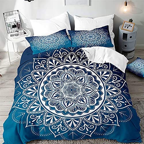 Surwin Bettwäsche-Sets 3 Teilig, Microfaser Bettwäsche Set Einzelbett Doppelbett 3D Mandala Drucken Bettbezug mit Reißverschluss und 2 Kissenbezüge (H,200x200cm)