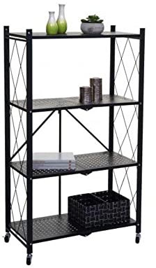 PROREGAL KLAP klappbares Regal mit Rollen | 4 Böden/Fächer | Schwarz | Belastbarkeit 200kg | HxBxT 127x72x34cm | Lagerregal Metallregal Klappregal
