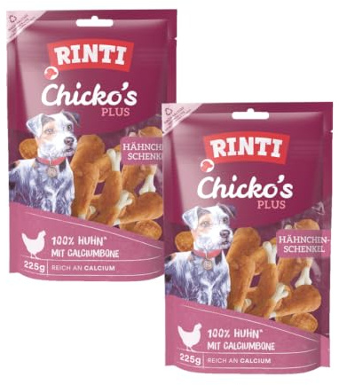 Chicko's Plus Hähnchenschenkel | Snack für Hunde | 2 x 225 g | Ohne Soja | Rinti | Ergänzungsfuttermittel | Zur Ergänzung der Fütterung | Schonend luftgetrocknet | Doppelpack