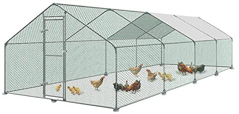 LZQ Freilaufgehege Hühner Outdoor Hühnerstall 3x8x2 m Hühnerhaus Dach Geflügelstall Verzinkter Stahlrahmen mit PE