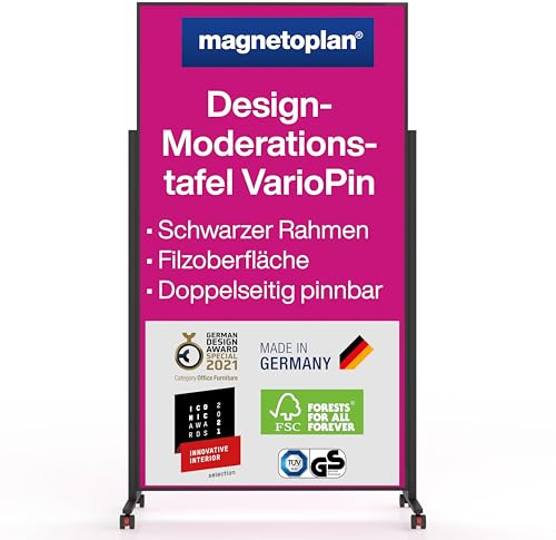 magnetoplan Design-Moderationstafel VarioPin, Filz Pink | Rahmen Schwarz