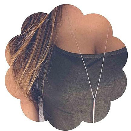 Aneneiceera Boho Long Bar Pendant Long Necklace Retro Minimalist Chain Silver Simple Daily Minimalist Necklace Adjustable Silver Chain Wedding Jewelry for Women Girls Gift