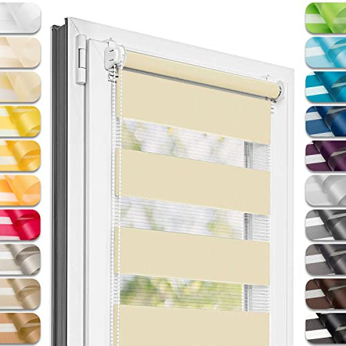 Estika Doppelrollo Klemmfix ohne Bohren - 80 cm x 150 cm - Cremefarbe - 27 Stofffarben, Tag und Nacht Duo Rollo, Rollos für Fenster ohne Bohren, Fenster Sichtschutz (80 cm Stoffbreite)