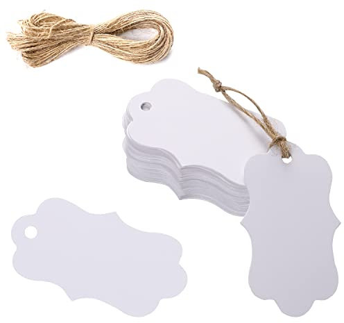 100 Stück Geschenkanhänger mit Schnur Blanko-Etikett Papierkarten weiße Geschenkanhänger Kraft Hängende Preisetiketten Hochzeit Gunst Tags