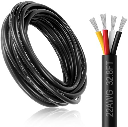 DEKIEVALE 22 Gauge 4 Conductor Wire, 32.8FT Black PVC Stranded Shielded Tinned Copper Wire, 22/4 Speaker Wire, Audio Power Cable, Flexible 22AWG Wire for Security/Alarm/Access Control/Sound