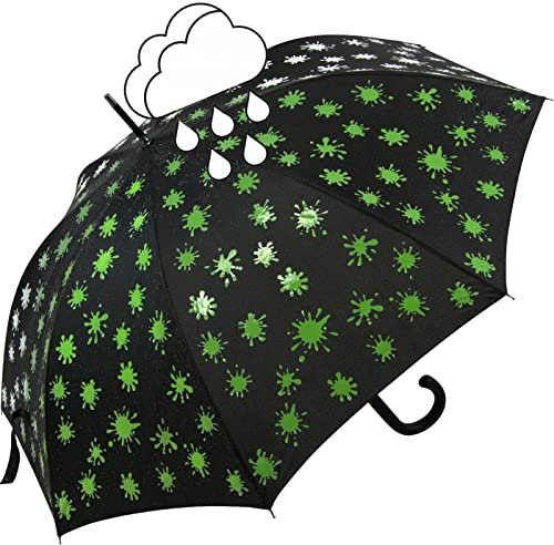 iX-brella Fiberglas Stockschirm Automatik Wetprint - Farbwechsel bei Nässe - Paintdrops Neon Green