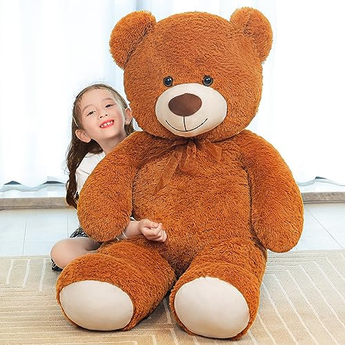SNOWOLF Teddybär, niedliches Stofftier, Plüschtier, 130 cm, großer Bär, Kuschelpuppe, Geschenk für Kinder, Jungen, Mädchen, Geburtstag, Weihnachten, Valentinstag (1.3m, Dunkelbraun)