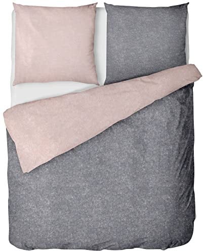 LINKHOFF Baumwollbettwäsche 155x220 2tlg - Kuschelige Bettwäsche Rosa Anthrazit Unifarben - Biber 100% Baumwolle - Kissenbezug 80x80 + Bettbezug 155x220