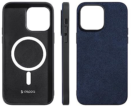Deppa Alcantara case for Iphone 13 Pro Max (6.7') Shockproof Slim Cover with Magsafe Wireless Charging [Genuine Italian Alcantara] Enhanced Camera Protection| (Navy blue-9041)