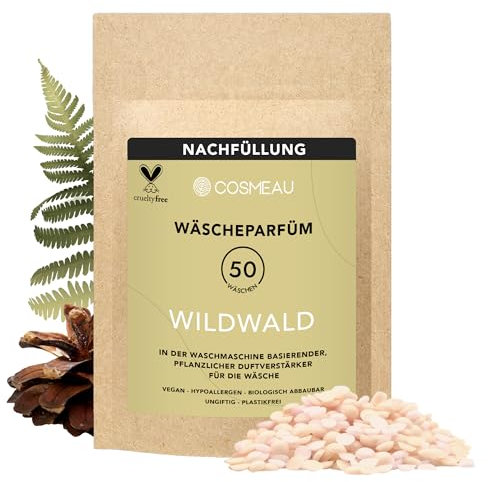 Cosmeau Wäscheparfüm Perlen Wildwald Nachfüllpackung - Nachhaltige Duftperlen für Waschmaschine - Bis zu 50 Waschladungen und 24 Wochen Frische - Plästik Frei, Vegan & Zero Waste