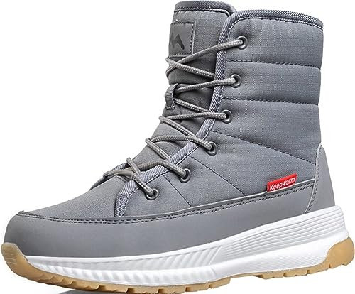 GILKUO Doposci Donna Stivali da Neve Impermeabili Scarpe Invernali con Pelo Pelliccia Stivaletti Calda Stivali Corti Lacci per Inverno Grigio 40