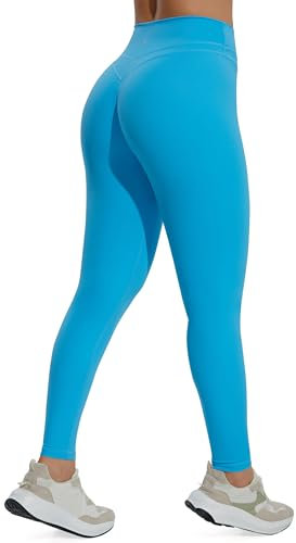 JOYSPELS Sport Leggings Damen Gym Sporthose Leggings Damen High Waist Shape Blickdicht Lang Yogahose Taschen Himmelblau L