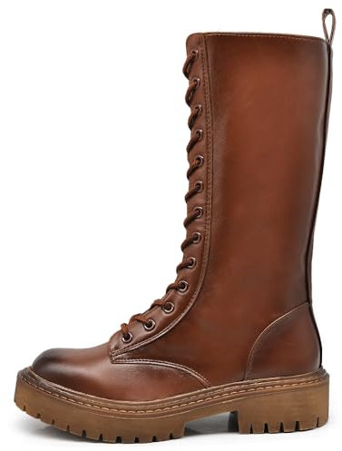IF Fashion Scarpe Combat Anfibi Militari Stivali Alti da Donna Platform MP369-13 Marrone N.38
