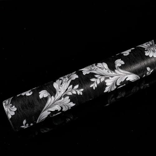 Wallpaper 3D European Style Large Flower Wallpaper Living Room Background Wall Hotel Relief Non-Self-Adhesive Wallpaper Silver Black