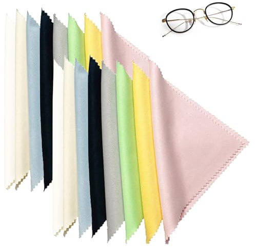 JDXun 16 Pcs Microfiber Cleaning Cloths, 15x15cm Eyeglass Cleaning Cloth Glass Screen Cleaning Cloths for Lens, Eyeglasses, Screens, Tablets, Glasses, Camera (8 Colors)