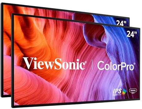 ViewSonic VP2468A_H2 Lot de 2 moniteurs IPS 1080p avec ergonomie avancée, ColorPro 100% sRGB REC 709, LUT 3D 14 Bits, Soin des Yeux et USB C 65 W pour la Maison et Le Bureau