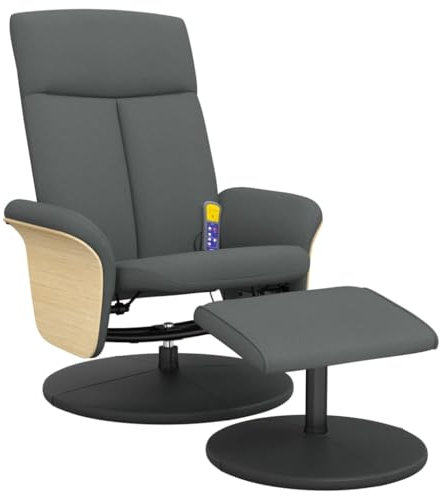 vidaXL Massagesessel, Sessel Verstellbare Rückenlehne, Drehbar Fernsehsessel Relaxsessel mit Fußhocker, Liegesessel Polstersessel Ruhesessel, Dunkelgrau Stoff