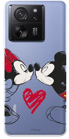 Schutzhülle kompatibel mit Xiaomi 13T- Xiaomi 13T Pro, offizielles Disney Mickey und Minnie Kuss, um Ihr Handy zu schützen. Flexible transparente Silikonhülle mit offizieller Lizenz von