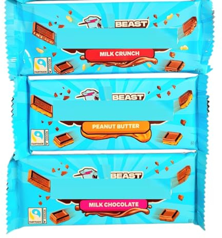 Beast Chocolate Bar Hamper Gift Box | 3 x 60g bars | Milk Chocolate, Peanut Butter, Crunch | BY INTERGALACTIC SWEETS