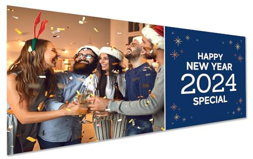 LOUKEKE Personalisierte Happy New Year Banner, 2024 Silvester Party Dekorationen Outdoor 2024 NYE Dekoration