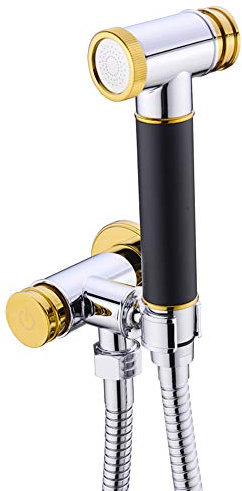 Bidet-Sprühgerät mit einzelnem Kaltwasser-Druckschalter, tragbares Tuch, Windelwaschanlage, Duschsprüher-Set, Wandmontage, WC-Bidet-Aufsatz, Drucksprüher, Chrom (Color : Black and Gold)