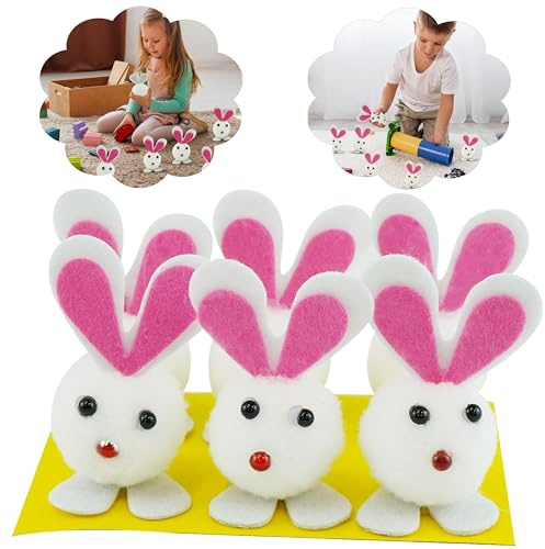 6 weiße Filzhasen 5,5 cm – Oster-Pom-Pom-Hasen-Dekorationen, weiche Hasen für die Eiersuche, Heimdekoration, bezaubernde Kuchendekoration für Osterfeiern