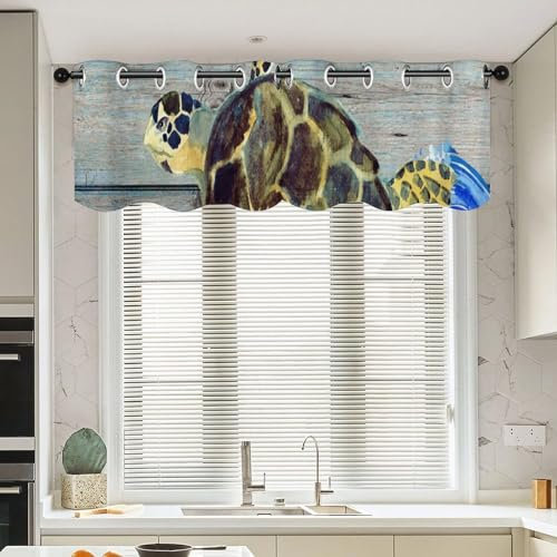 luckluccy Set di due tende antiche mantovane a tema mare a tema mare mare mare tende da spiaggia estive mantovane per cucina oceano parco tende per finestra per cucina o bagno finestra 132 x 45 cm
