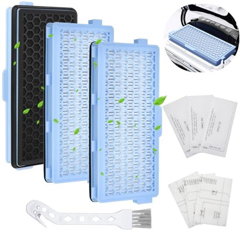 3 Sätze Ersatzfilter für Miele Staubsauger [Compact C1 & C2,Complete C2 & C3,S8340,S8360],3 HEPA Motorschutzfilter und 3 Abluffilter für Serien S4000,S5000,S6000,S8000, mit Bürsten