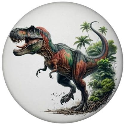T-Rex Dinosaurier Magnet mit Flaschenöffner rund T-Rex Tyrannosaurus Motiv Prähistorischer Jura Raubtier Ideal für Kreidezeit Fossil Enthusiasten