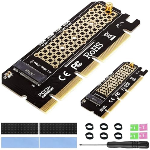 Xiatiaosann M.2 NVMe to PCIe 4.0 X16/X8/X4 Adapter Card for M.2 NVMe SSD, with M.2 Aluminum Heatsink, Supports 2230, 2242, 2260, 2280 Solid State Drives (2 Pack)