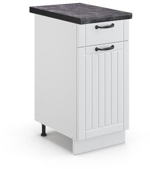 Vicco Küchenunterschrank Fame-Line, Weiß Landhaus/Weiß, 40 cm, AP Anthrazit