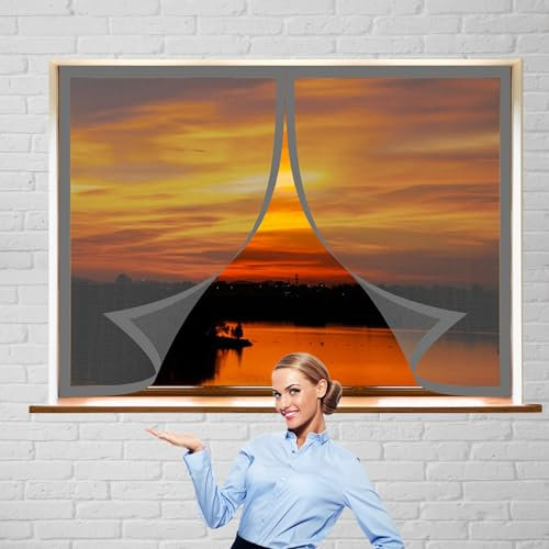 Kit Zanzariera per Finestra Grande 106 x 180 cm Anti Zanzare Calamite Tenda Prevenire Zanzare e Insetti Tenda Anti-Insetti Zanzare Zanzariera Porta Finestra, Grigio