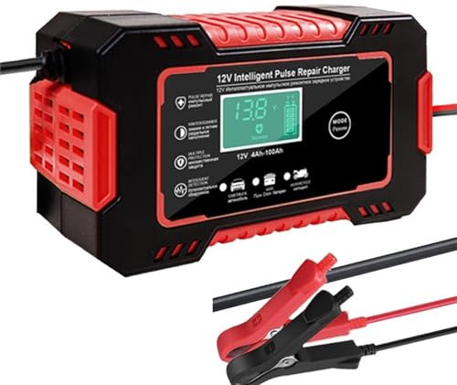 Car Battery Charger Car Motorcycle Battery Charger 12V 6A For Auto Moto Smart Charging 6A 12V Digital Display Battery Charger 12v(Red)