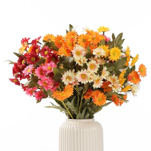 HNVNER Fleurs Artificielles Deco de Marguerite 6 PCS de 6 Couleurs, Faux Bouquet Fausse Fleur Decoration en Soie pour Maison Balcon Jardin Jardinière