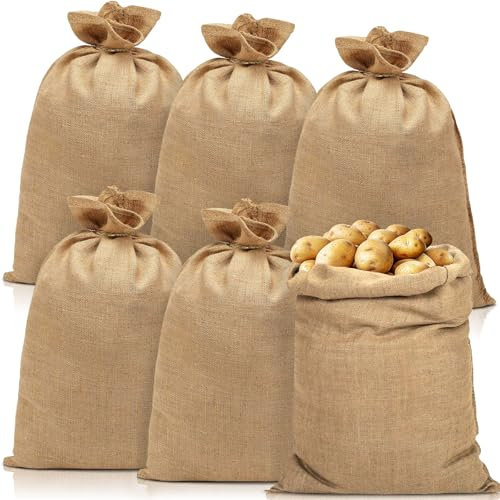 SaiXuan Bolsas de Yute Natural - Set de 6 (105cm x 60cm) | Sacos de Yute y Transpirables para Residuos de Construcción, Jardinería, Almacenamiento de Alimentos, Protección de Plantas en Invierno
