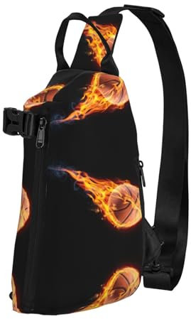 Unisex Sling-Rucksack, Schultertasche, Schultertasche, Damen, Herren, Reise, Tagesrucksack, Sport, Brusttasche, Basketball on Fire, One size