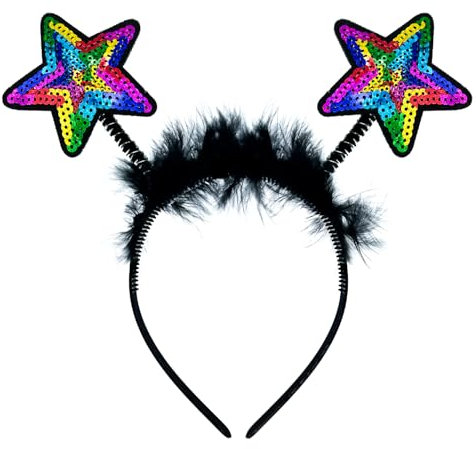 Oblique Unique Haarreifen mit wackel Stern Pailletten und Federn Haarreif für Fasching Karneval Kinder Geburtstag Motto Party