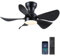 Shanggu Ventiladores de Techo con Luces Negro,Ventilador de Techo Pequeño de 76cm con Luz y Mando a Distancia, Regulable, Ventilador de Techo de Bajo Perfil con luz